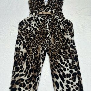 Sleeveless Leopard Print Jumpsuit in Brown/Black